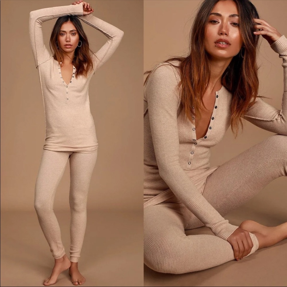 Free people waffle knit Henley top